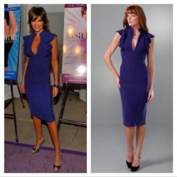 Black Halo Eva Keyhole Ruffle Royal Purple Dress size 8 - Picture 11 of 12